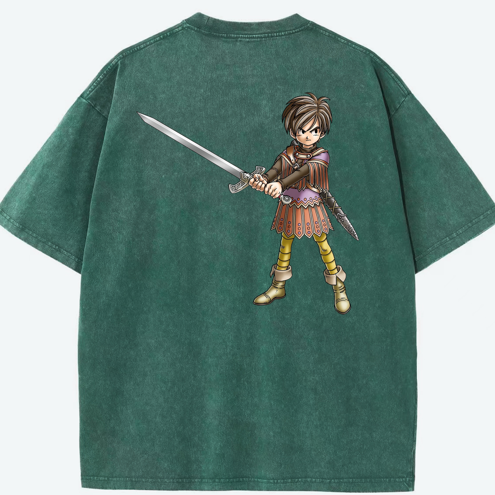 （画像用） ドラゴンクエスト Doragon Kuesuto Dragon Quest 綿100% ヴィンテージ風 半袖Tシャツ（背面プリント）